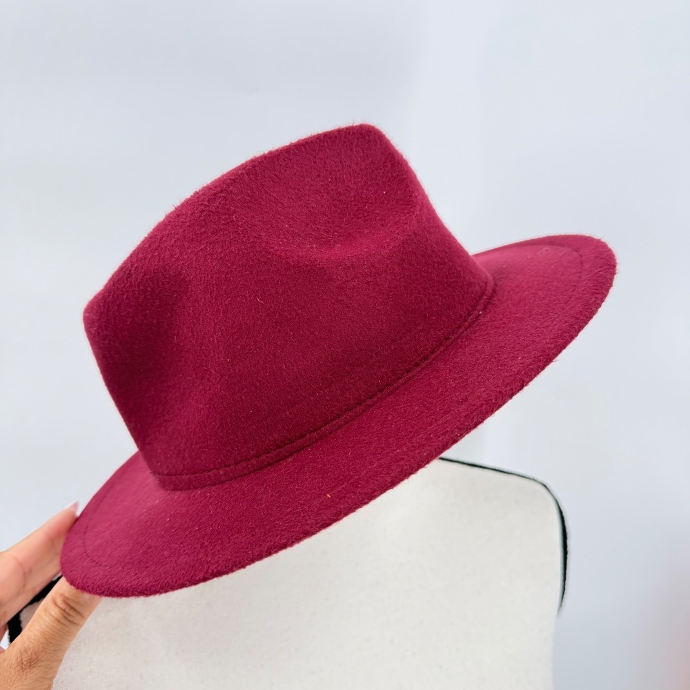 Unbranded Fedora Hat Unisex OS Burgundy Red Wide Brim Classic Fall Style